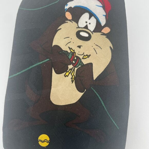 Looney Tunes Mania Tie Tazmanian Devil & Daffy Duck Black Christmas Tie 1995 Fun - Picture 5 of 9